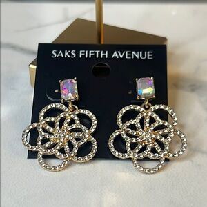 Saks Fifth Avenue Gold and Silver Floral Crystal Earrings
